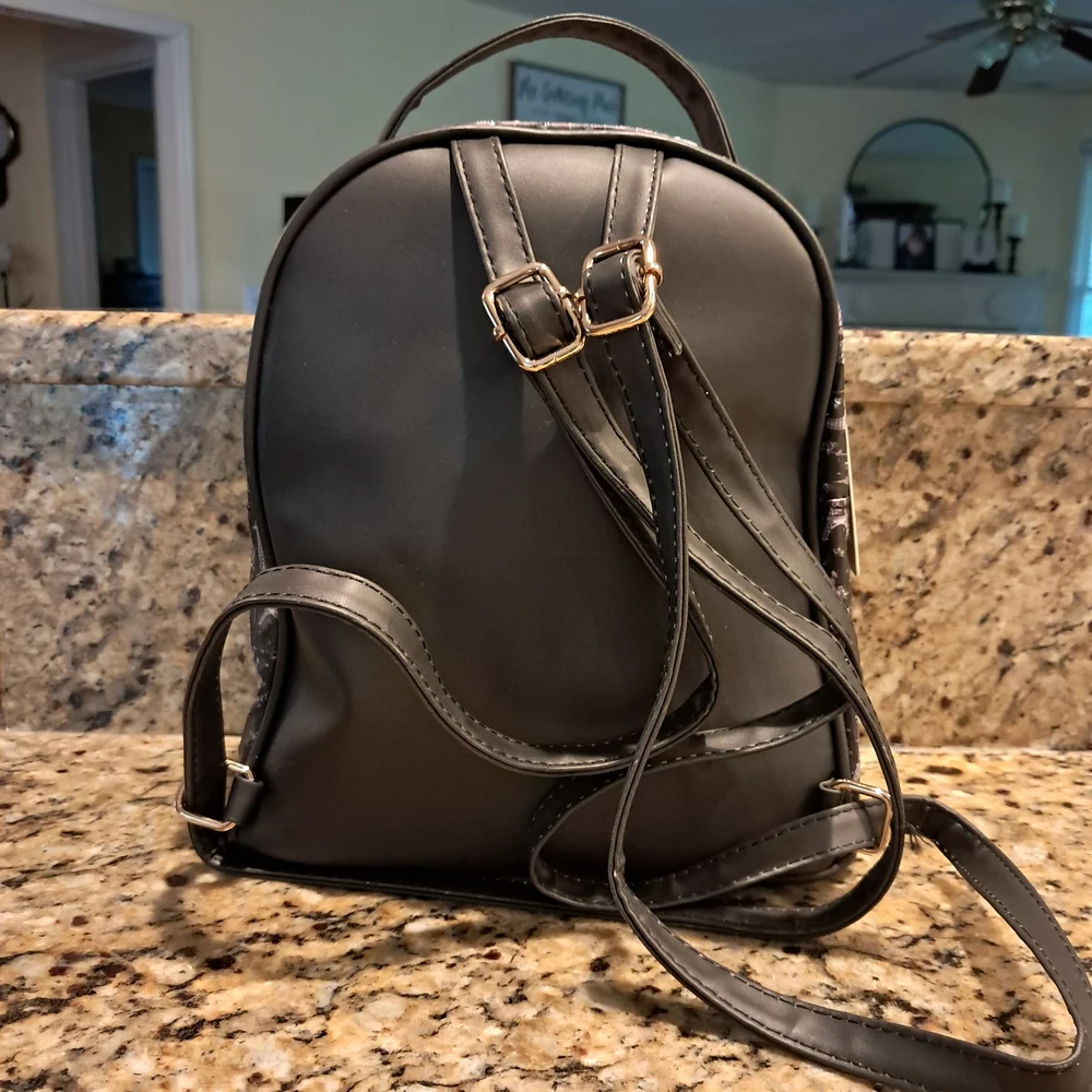 NWOT Paris Black, Purple and Silver Shoulder Backpack with Adjustable Straps‎
